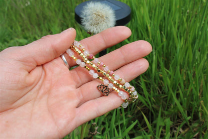 1 lot de 3 bracelets en quartz rose 18 cm - Aurore Lune 