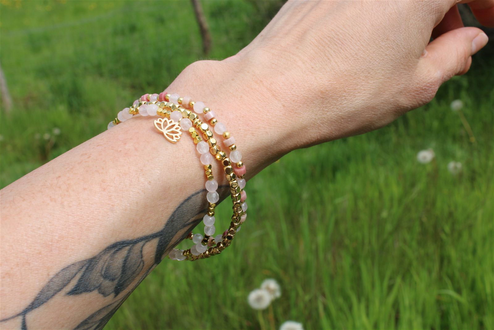 1 lot de 3 bracelets en quartz rose 18 cm - Aurore Lune 