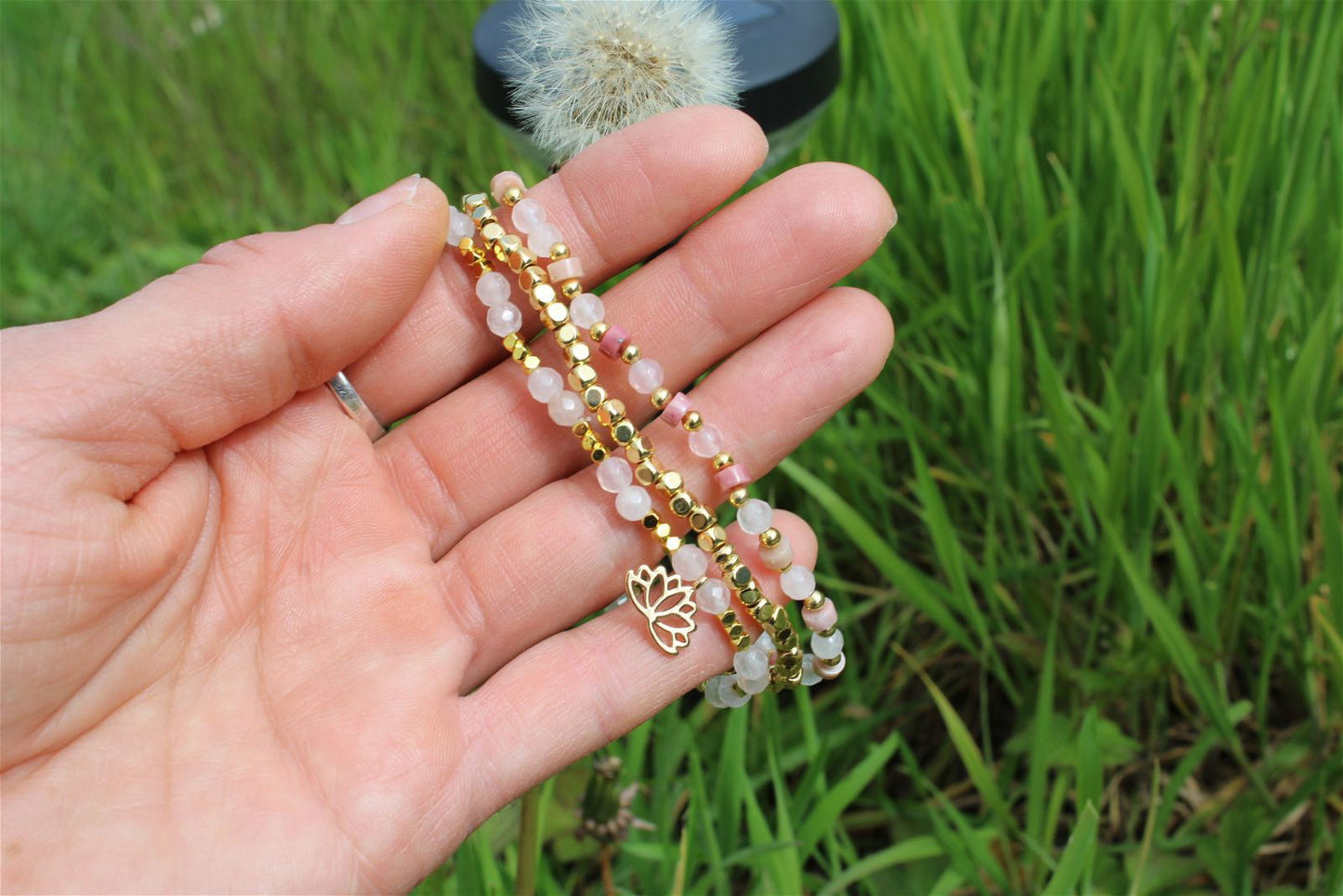 1 lot de 3 bracelets en quartz rose 18 cm - Aurore Lune 