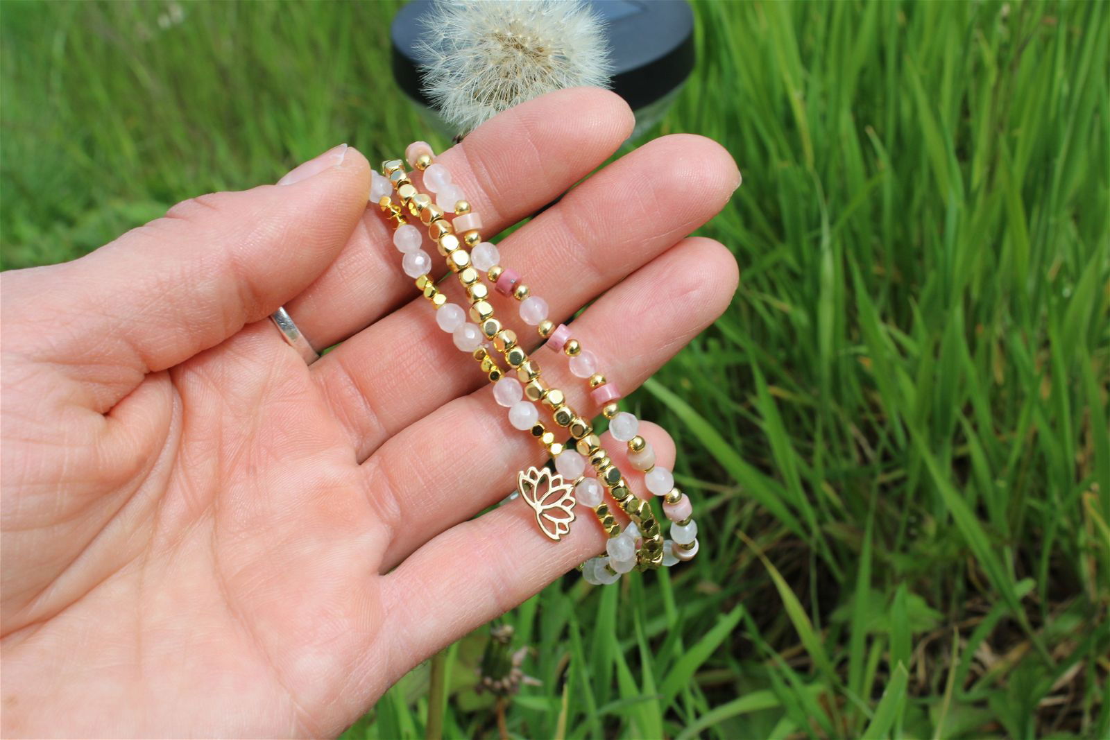 1 lot de 3 bracelets en quartz rose 18 cm - Aurore Lune 