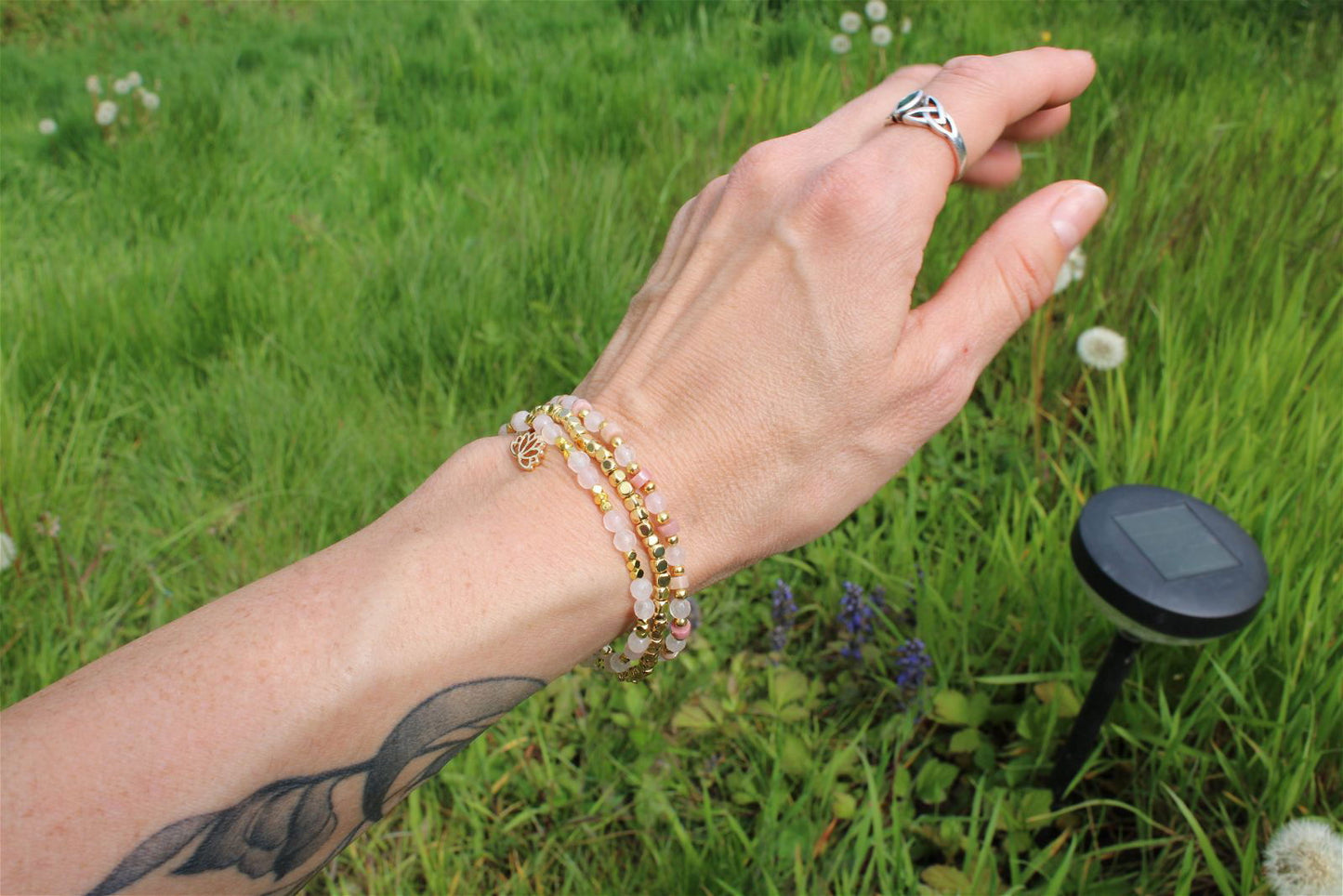 1 lot de 3 bracelets en quartz rose 18 cm - Aurore Lune 