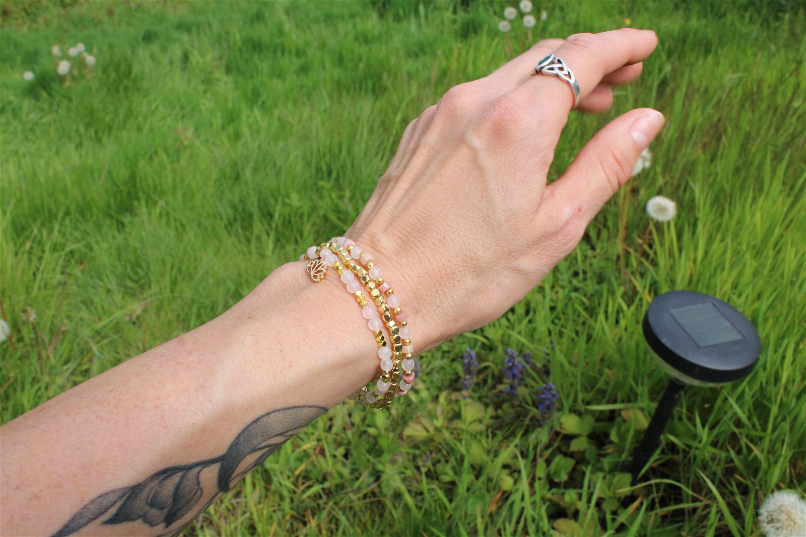 1 lot de 3 bracelets en quartz rose 18 cm - Aurore Lune 