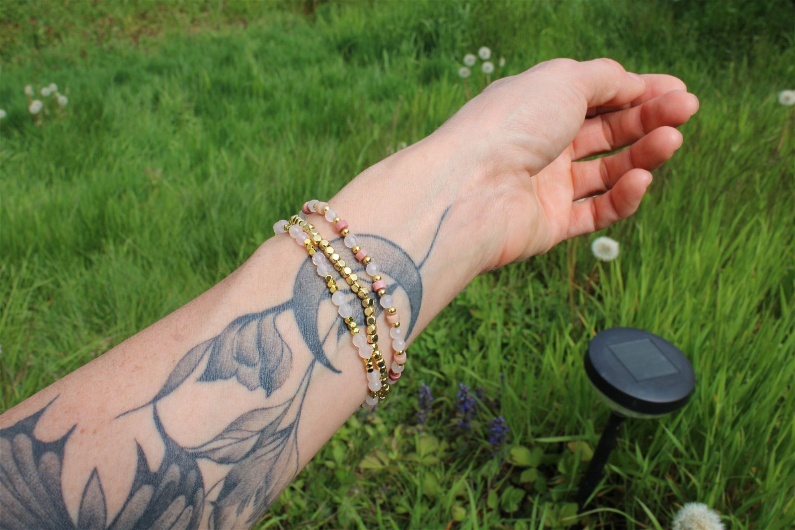1 lot de 3 bracelets en quartz rose 18 cm - Aurore Lune 