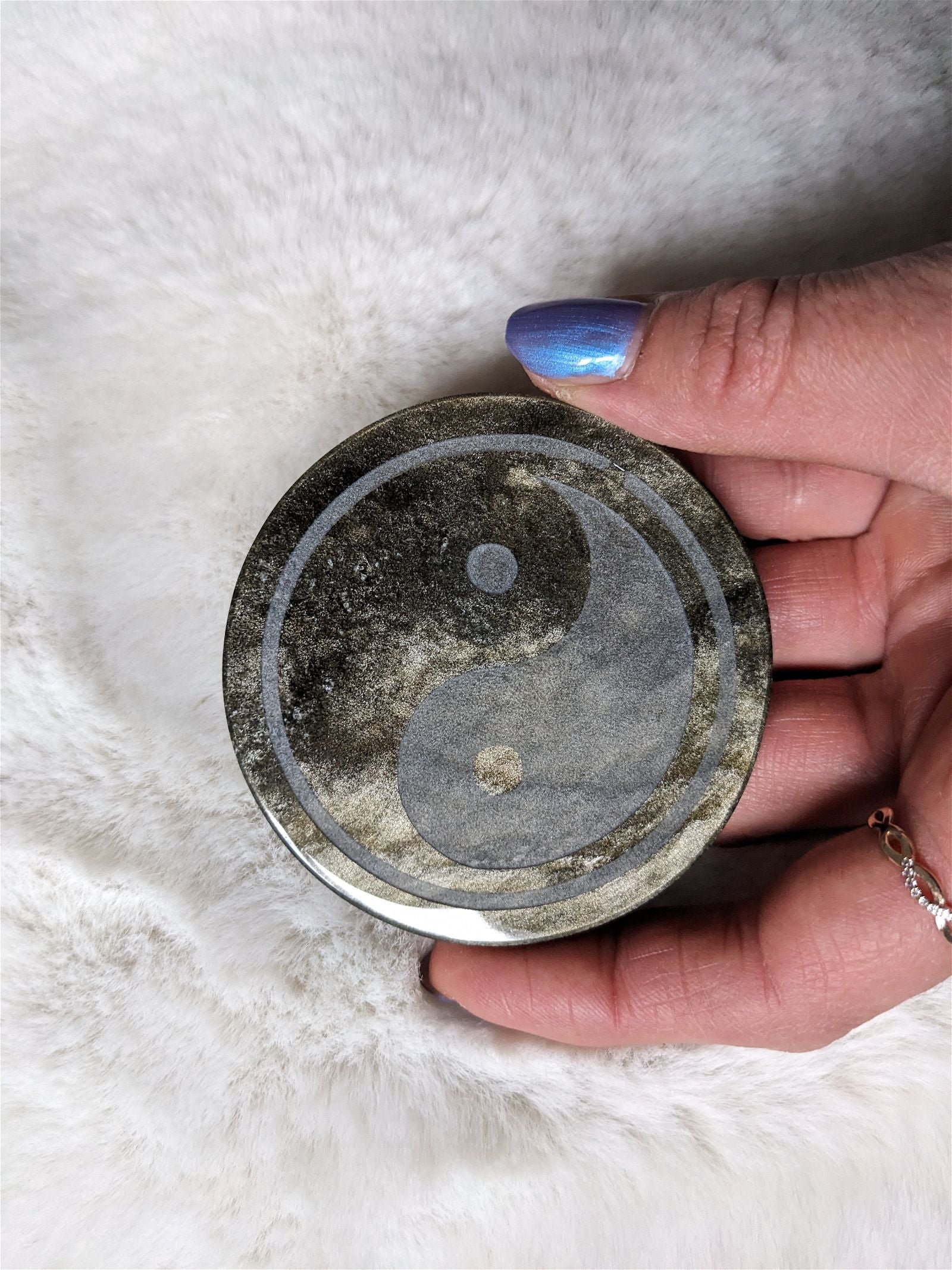 1 miroir obsidienne dorée yin yang - Aurore Lune 
