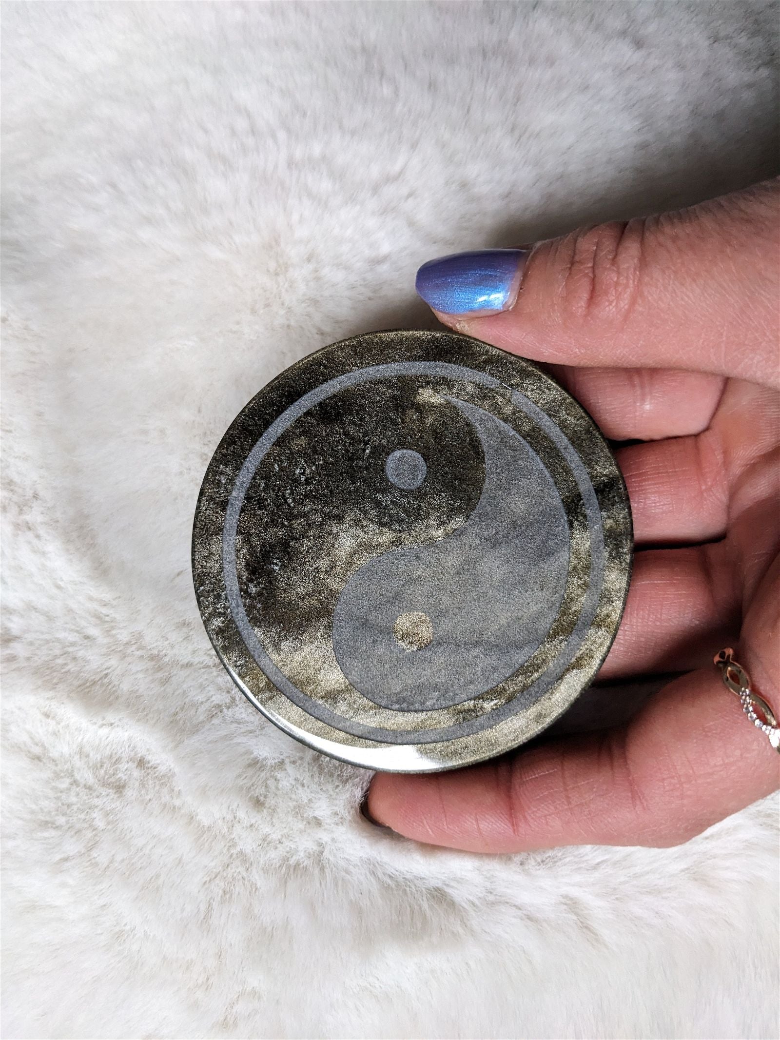 1 miroir obsidienne dorée yin yang - Aurore Lune 