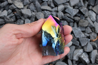 1 pointe cristal de roche RAINBOW AURA - Aurore Lune 