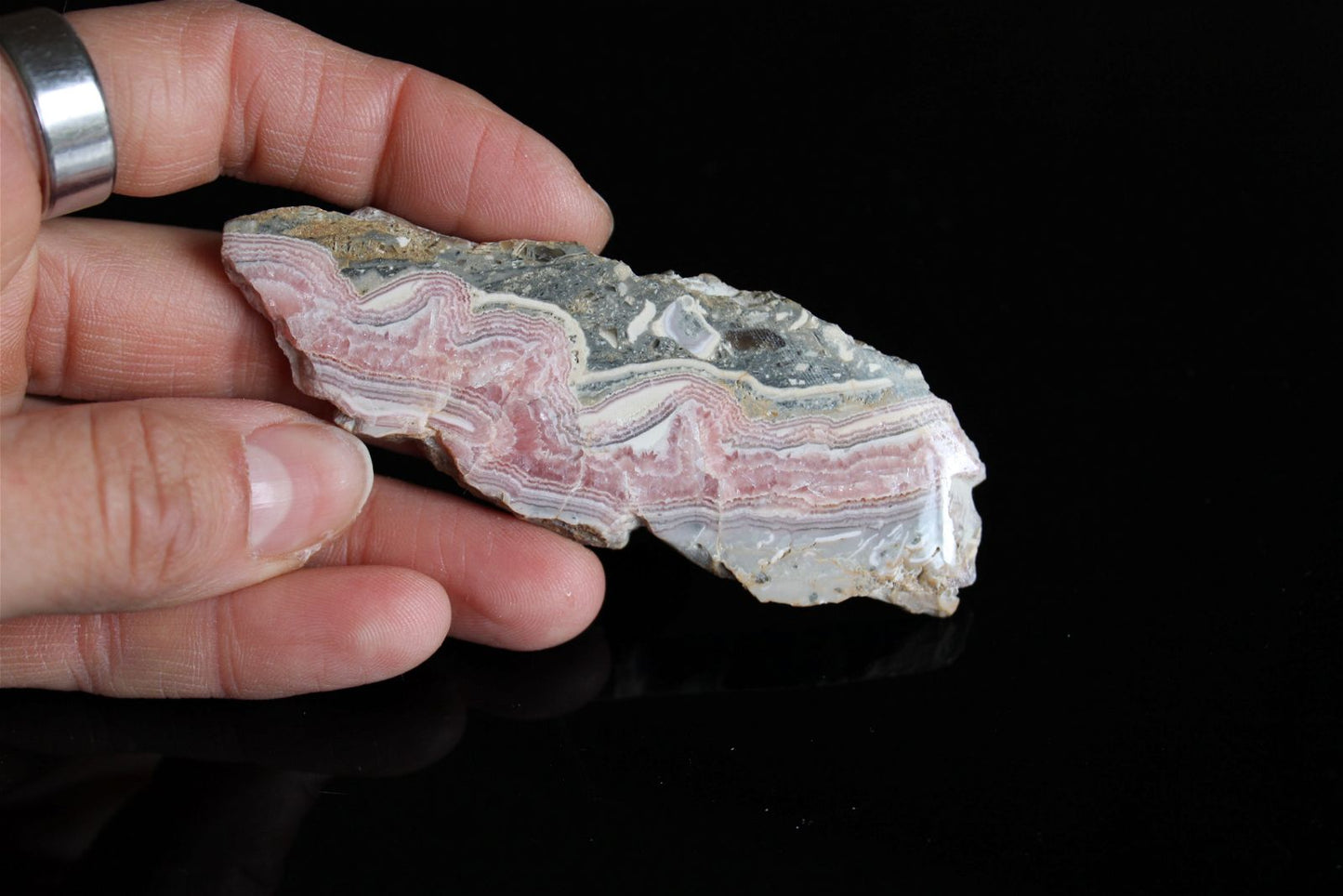 1 tranche polie en rhodochrosite - Aurore Lune 