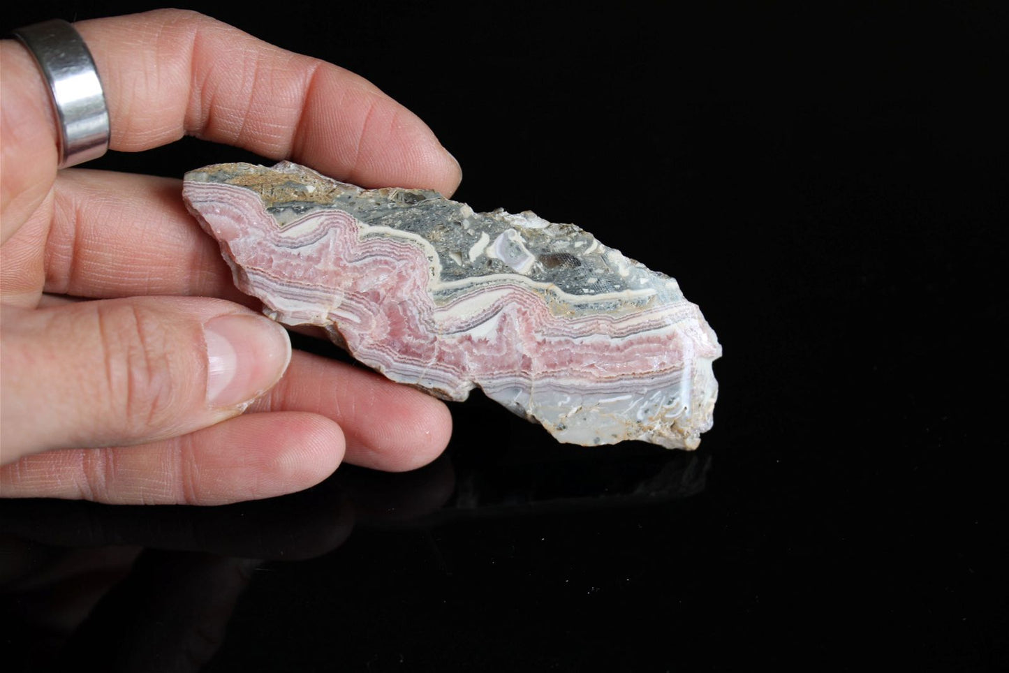 1 tranche polie en rhodochrosite - Aurore Lune 