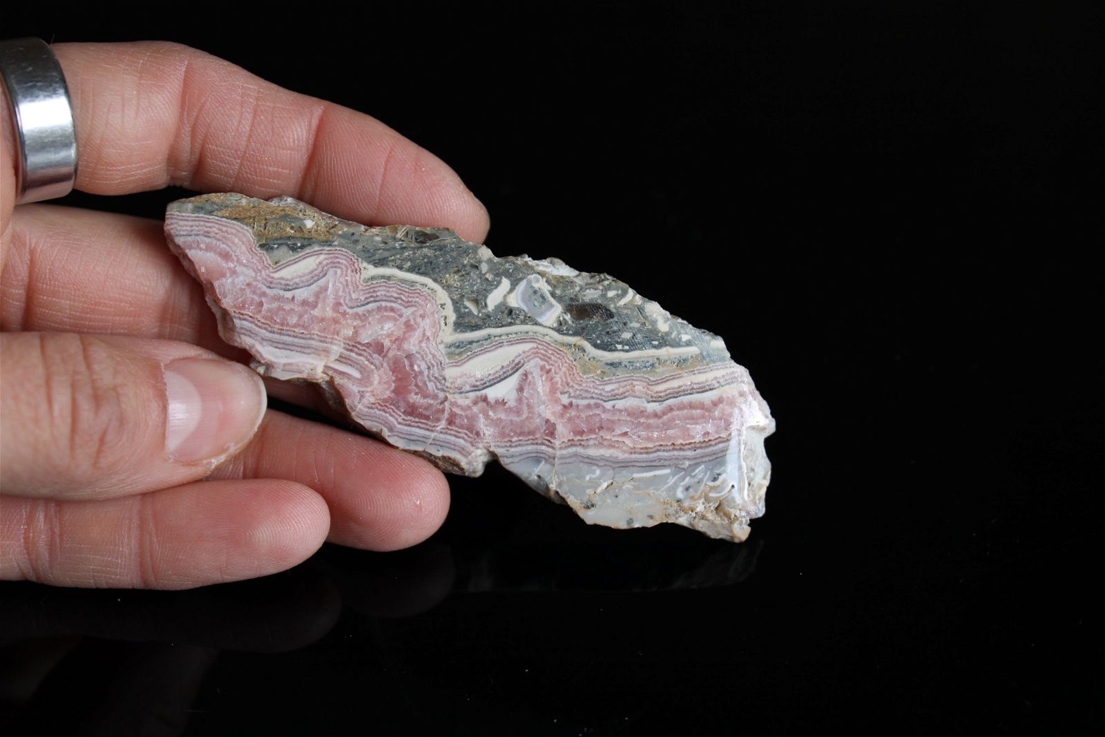 1 tranche polie en rhodochrosite - Aurore Lune 