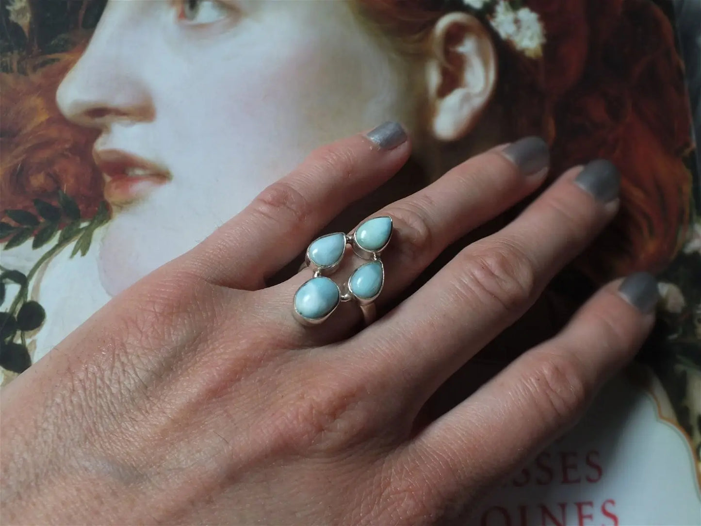 Bague avec 4 larimars T.54 - Aurore Lune 