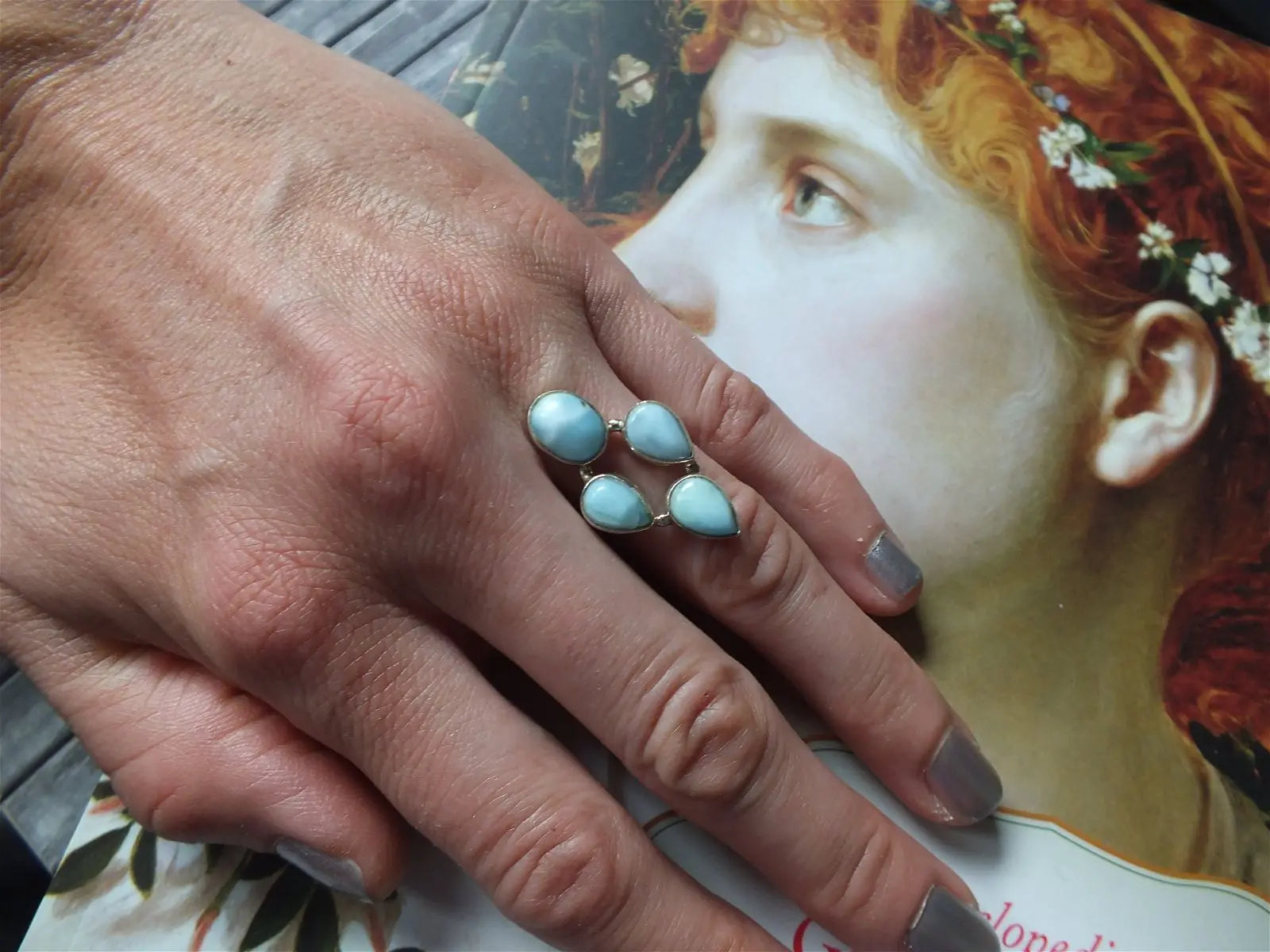 Bague avec 4 larimars T.54 - Aurore Lune 