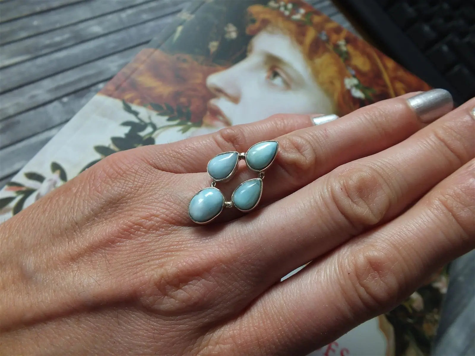 Bague avec 4 larimars T.54 - Aurore Lune 
