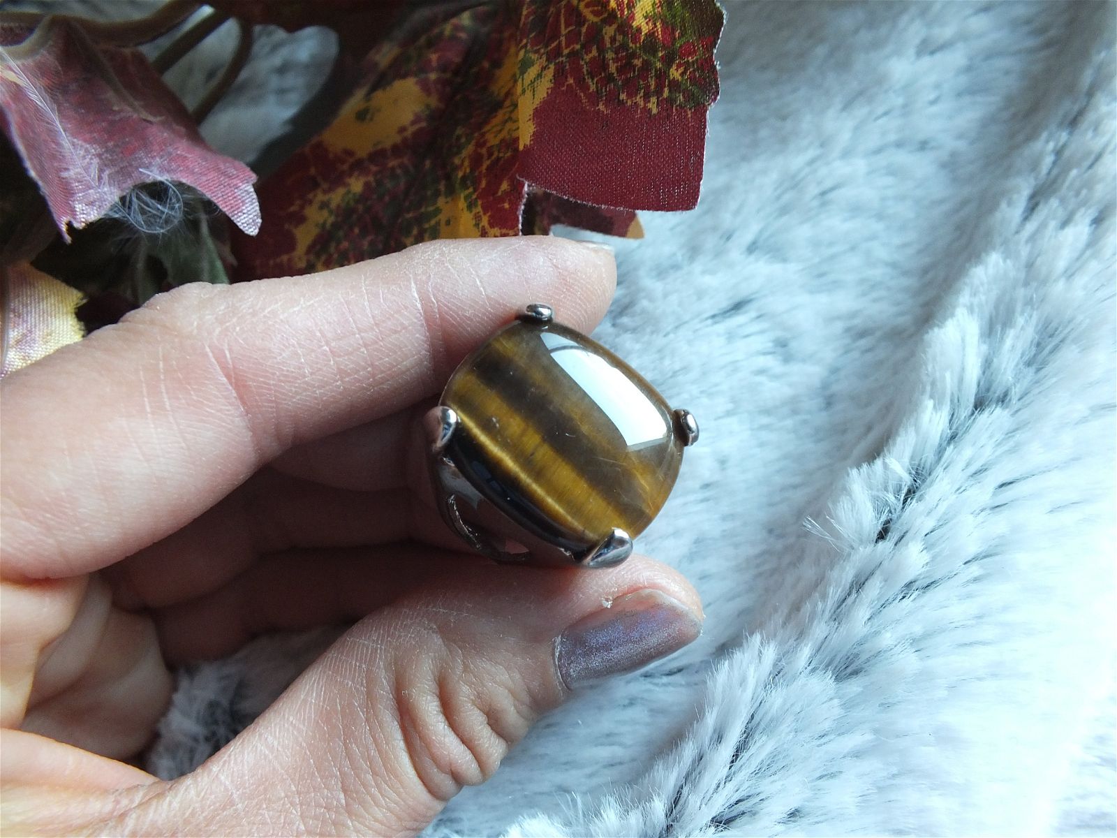 Bague en oeil de tigre t. 58 - Aurore Lune 