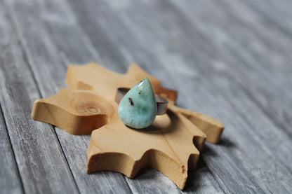 Bague inox réglable avec larimar minimum T. 52 - Aurore Lune 