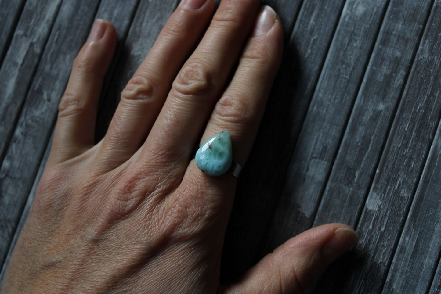 Bague inox réglable avec larimar minimum T. 52 - Aurore Lune 