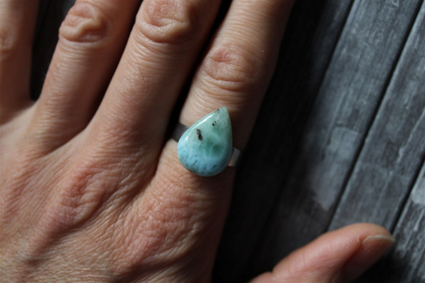 Bague inox réglable avec larimar minimum T. 52 - Aurore Lune 