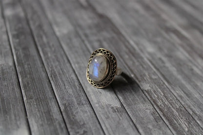 Bague labradorite blanche t. 54 - Aurore Lune 