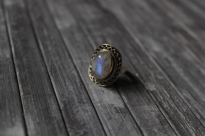 Bague labradorite blanche t. 54 - Aurore Lune 