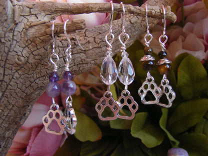 Boucles d'oreilles "Petites Patounes"- améthystes OU oeil de tigre - Aurore Lune 