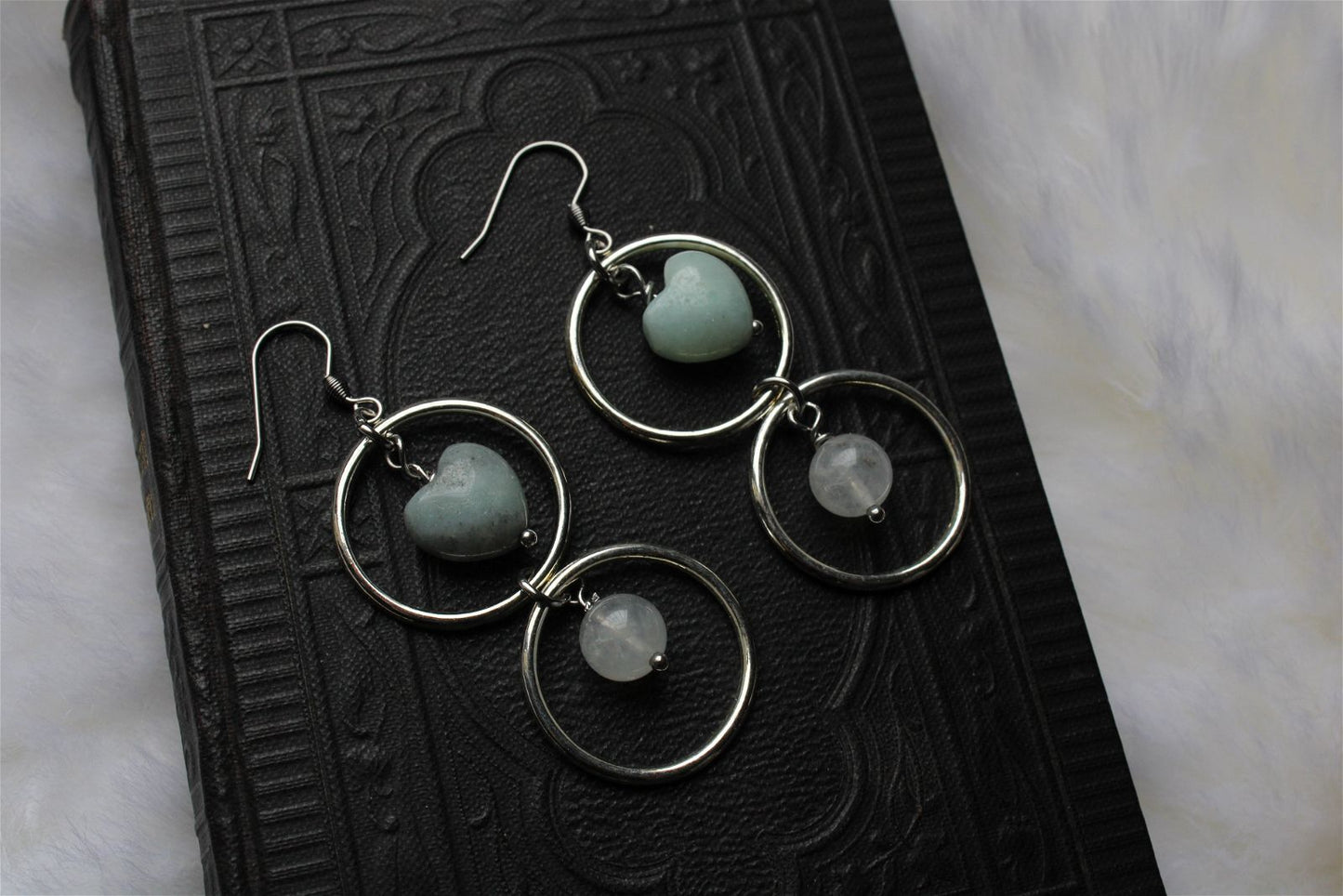 Boucles d'oreilles avec amazonite et labradorites blanches - Aurore Lune 