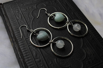 Boucles d'oreilles avec amazonite et labradorites blanches - Aurore Lune 