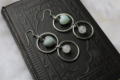 Boucles d'oreilles avec amazonite et labradorites blanches - Aurore Lune 