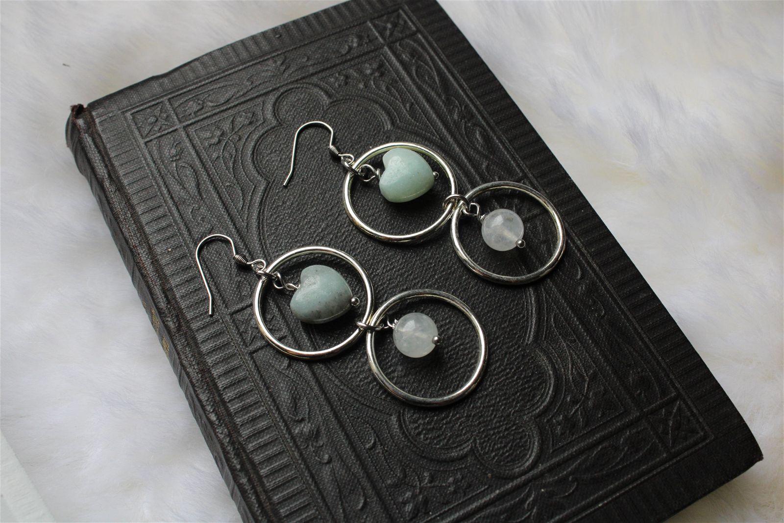 Boucles d'oreilles avec amazonite et labradorites blanches - Aurore Lune 