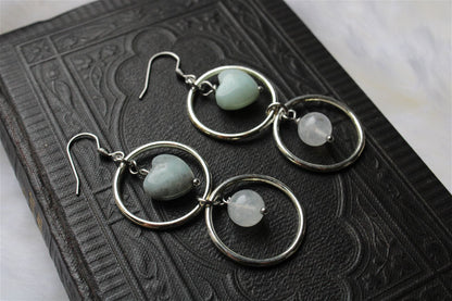 Boucles d'oreilles avec amazonite et labradorites blanches - Aurore Lune 