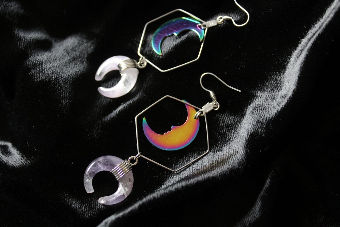 Boucles d'oreilles avec améthystes et lunes - Aurore Lune 