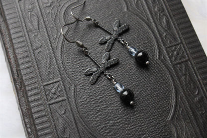 Boucles d'oreilles avec hypersthènes et libellules - Aurore Lune 