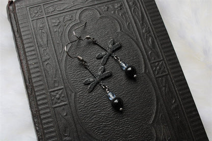 Boucles d'oreilles avec hypersthènes et libellules - Aurore Lune 