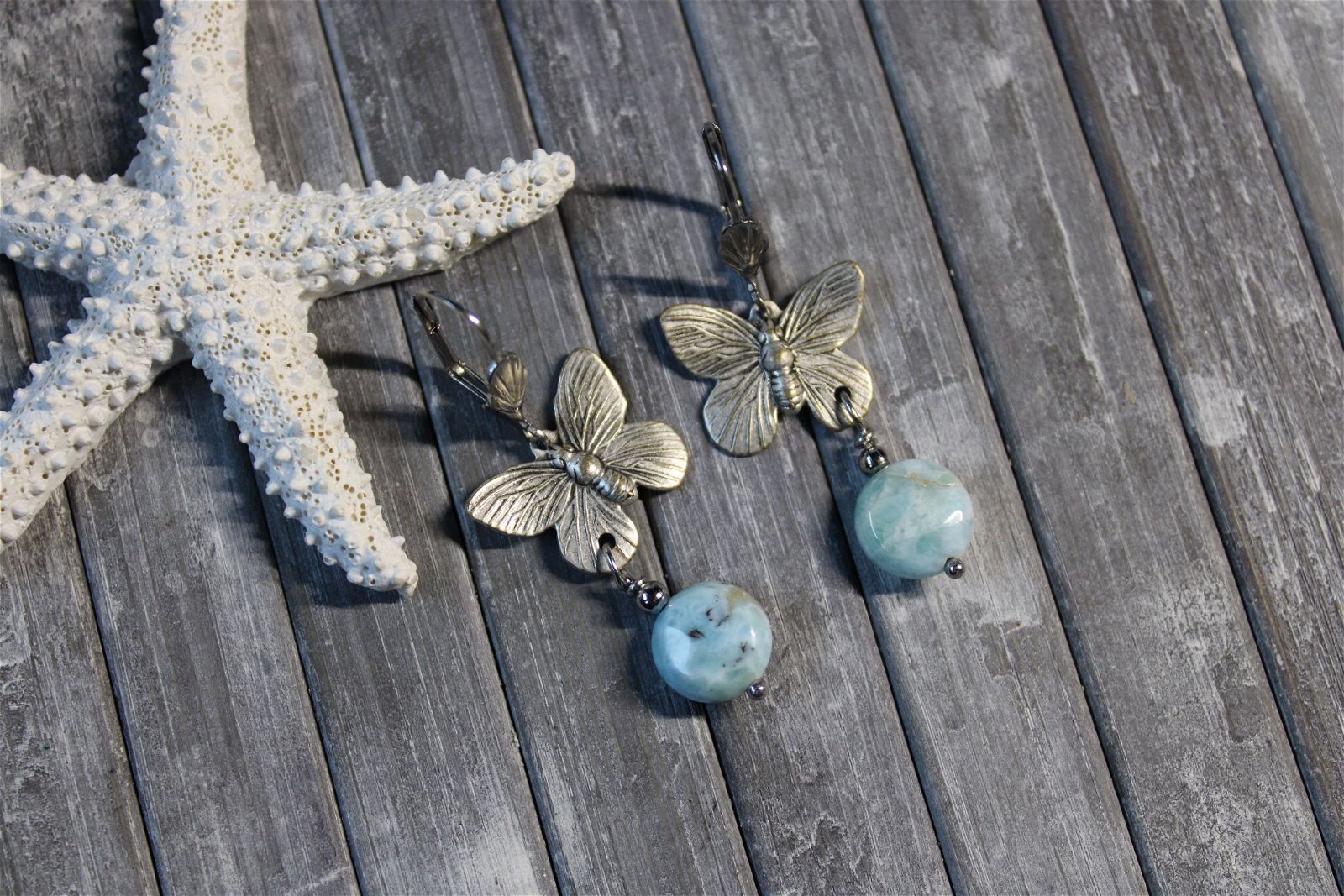 Boucles d'oreilles avec larimar - Aurore Lune 