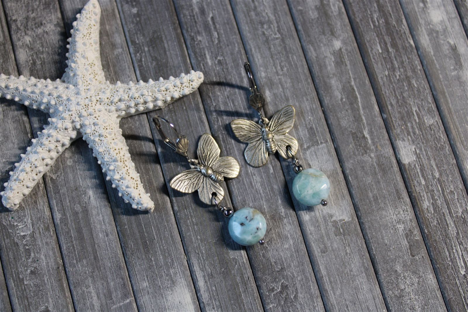 Boucles d'oreilles avec larimar - Aurore Lune 