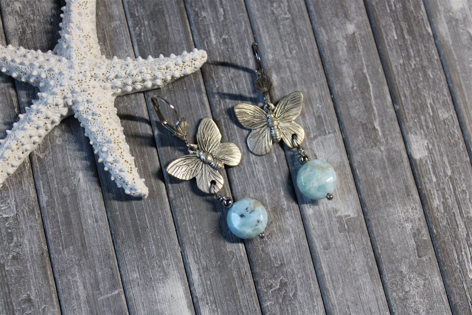 Boucles d'oreilles avec larimar - Aurore Lune 