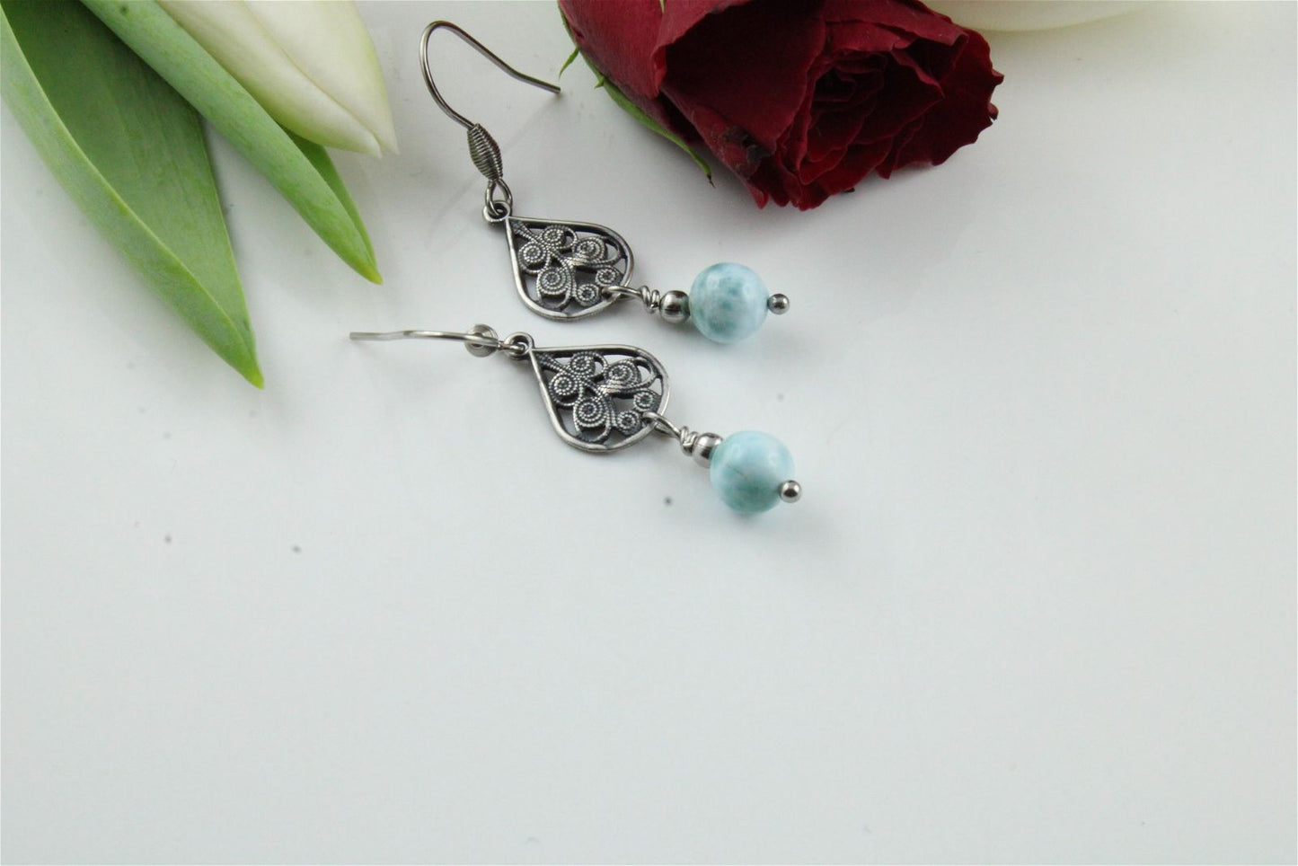 Boucles d'oreilles avec larimar - Aurore Lune 