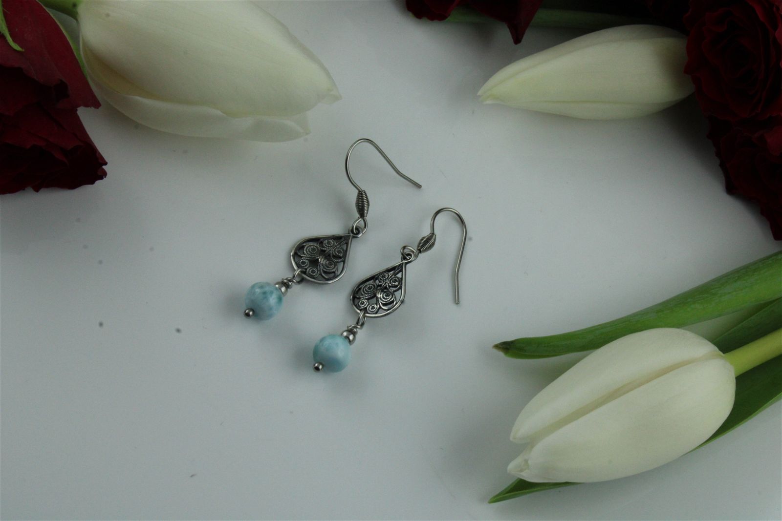 Boucles d'oreilles avec larimar - Aurore Lune 