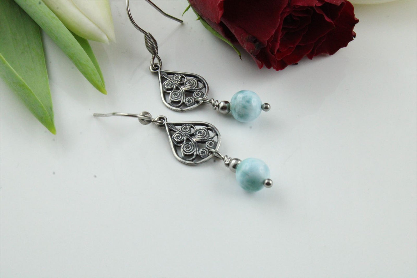 Boucles d'oreilles avec larimar - Aurore Lune 