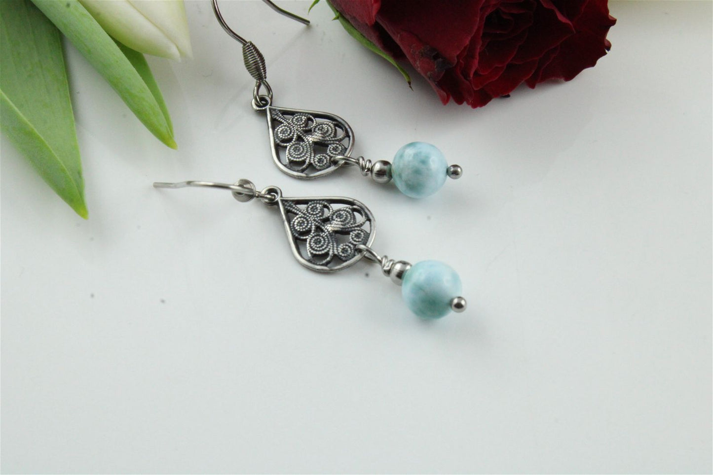 Boucles d'oreilles avec larimar - Aurore Lune 