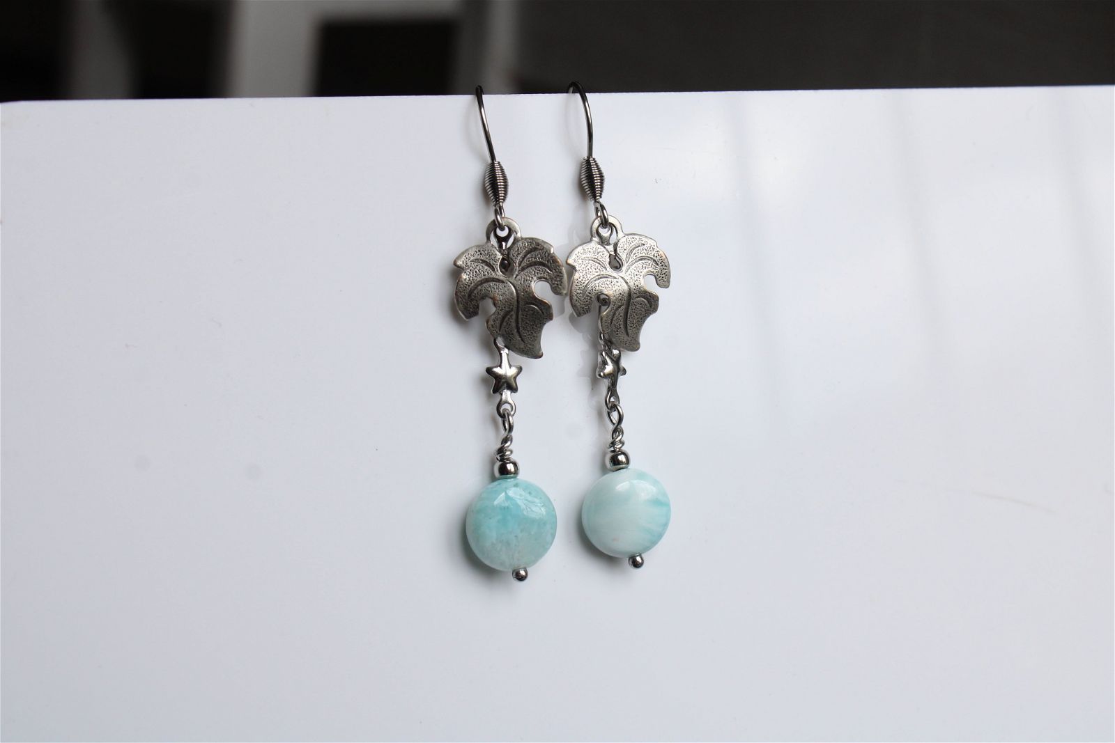 Boucles d'oreilles avec larimar - Aurore Lune 