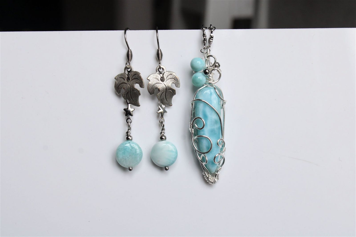 Boucles d'oreilles avec larimar - Aurore Lune 