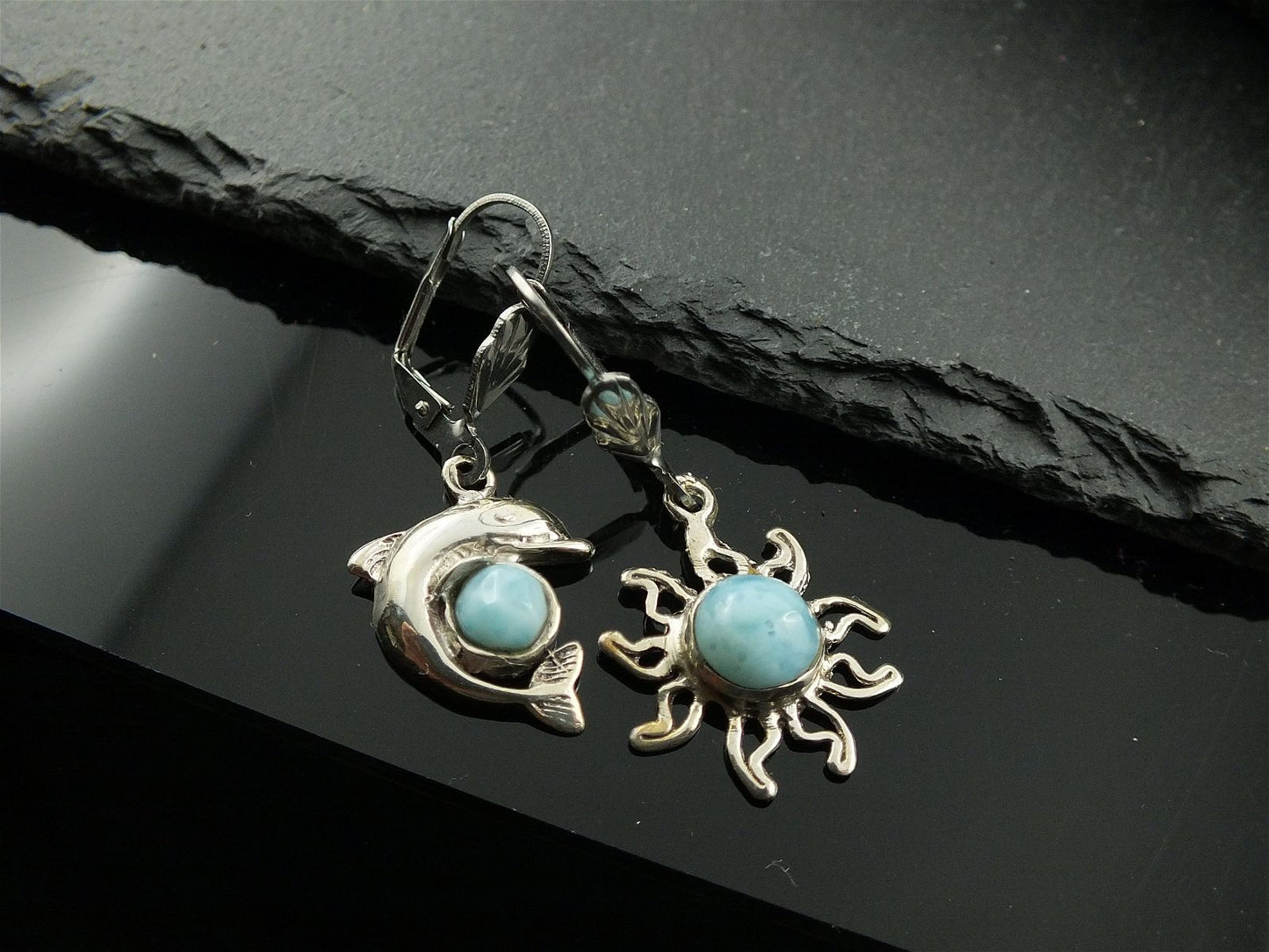 Boucles d'oreilles avec larimars - Aurore Lune 