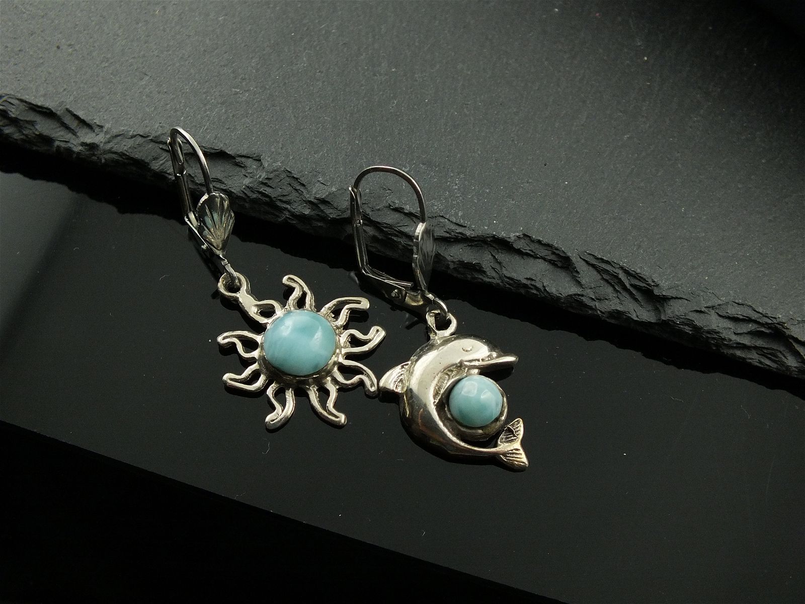 Boucles d'oreilles avec larimars - Aurore Lune 