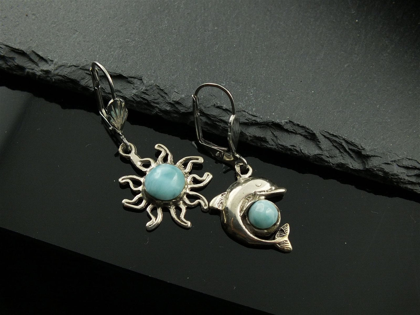 Boucles d'oreilles avec larimars - Aurore Lune 