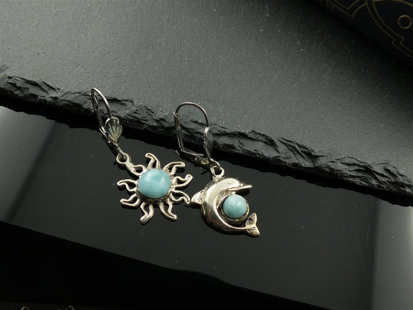 Boucles d'oreilles avec larimars - Aurore Lune 