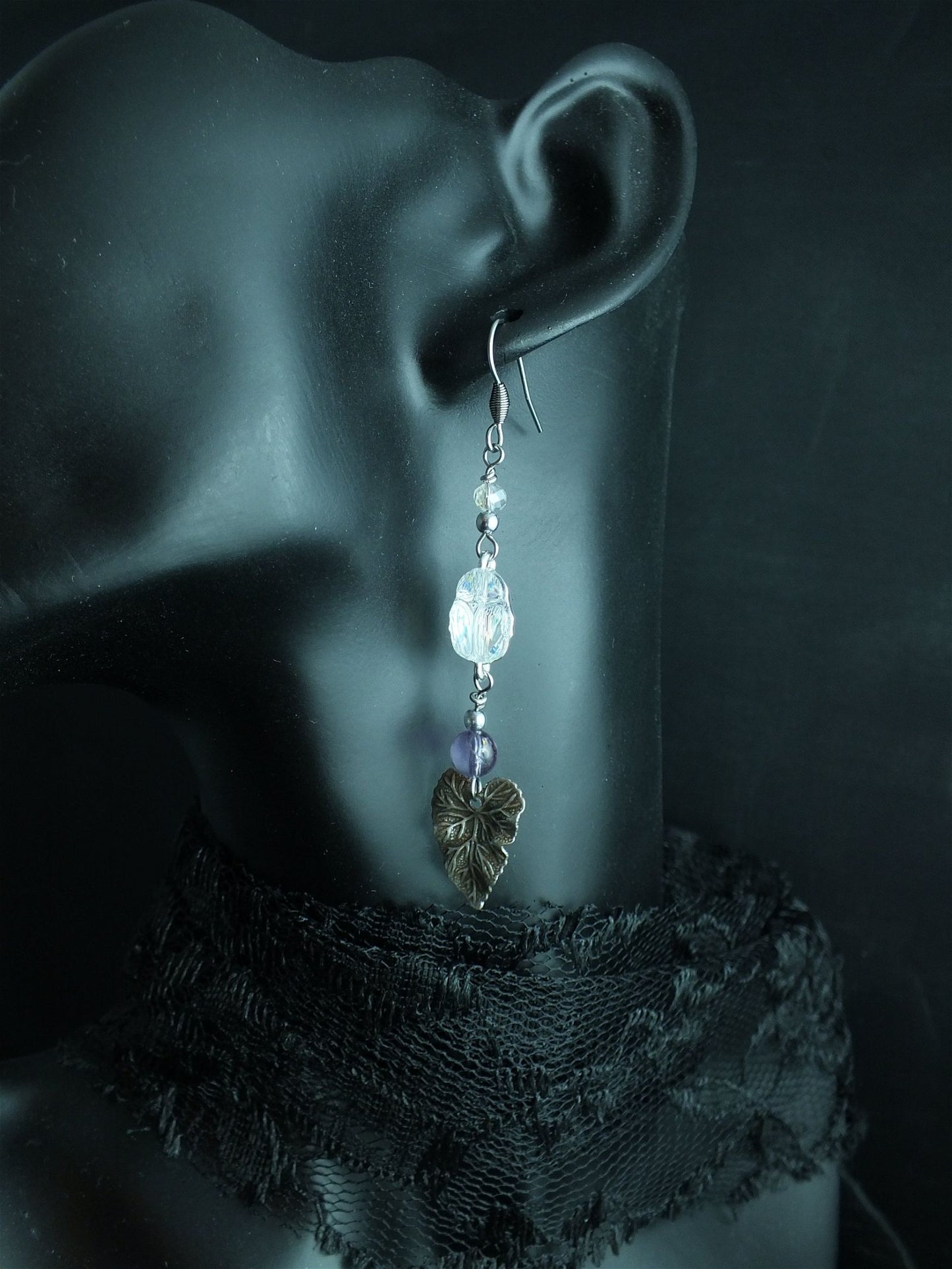 Boucles d'oreilles avec scarabées swarovski crystal AB - Aurore Lune 