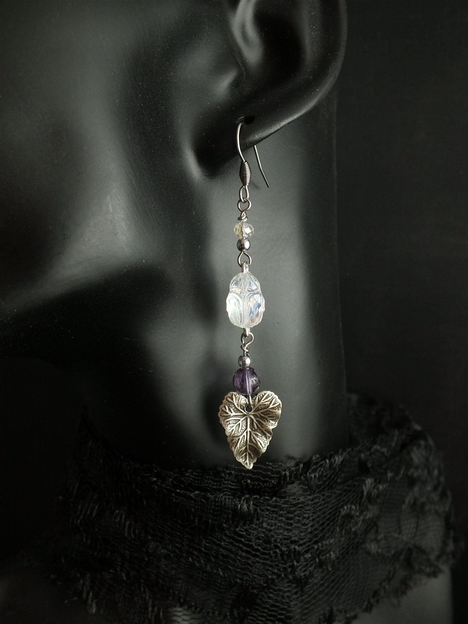 Boucles d'oreilles avec scarabées swarovski crystal AB - Aurore Lune 