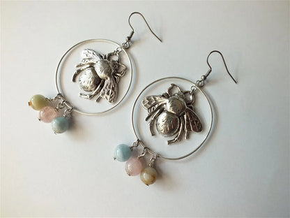Boucles d'oreilles bourdon et morganites - Aurore Lune 