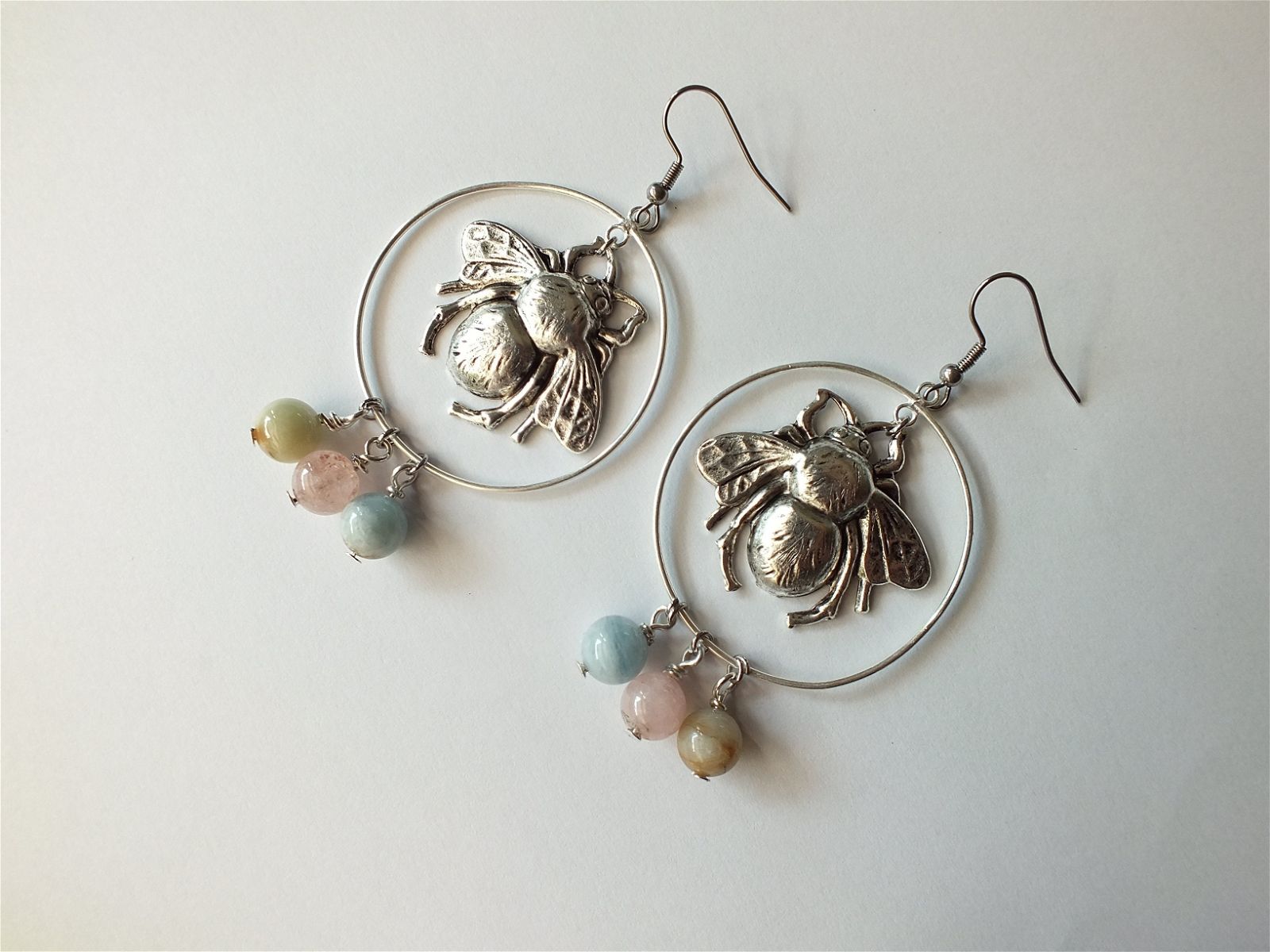 Boucles d'oreilles bourdon et morganites - Aurore Lune 