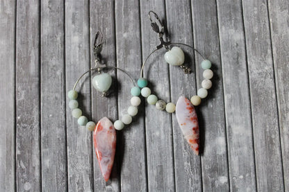 Boucles d'oreilles "calcédoine mystique" et amazonites - Aurore Lune 
