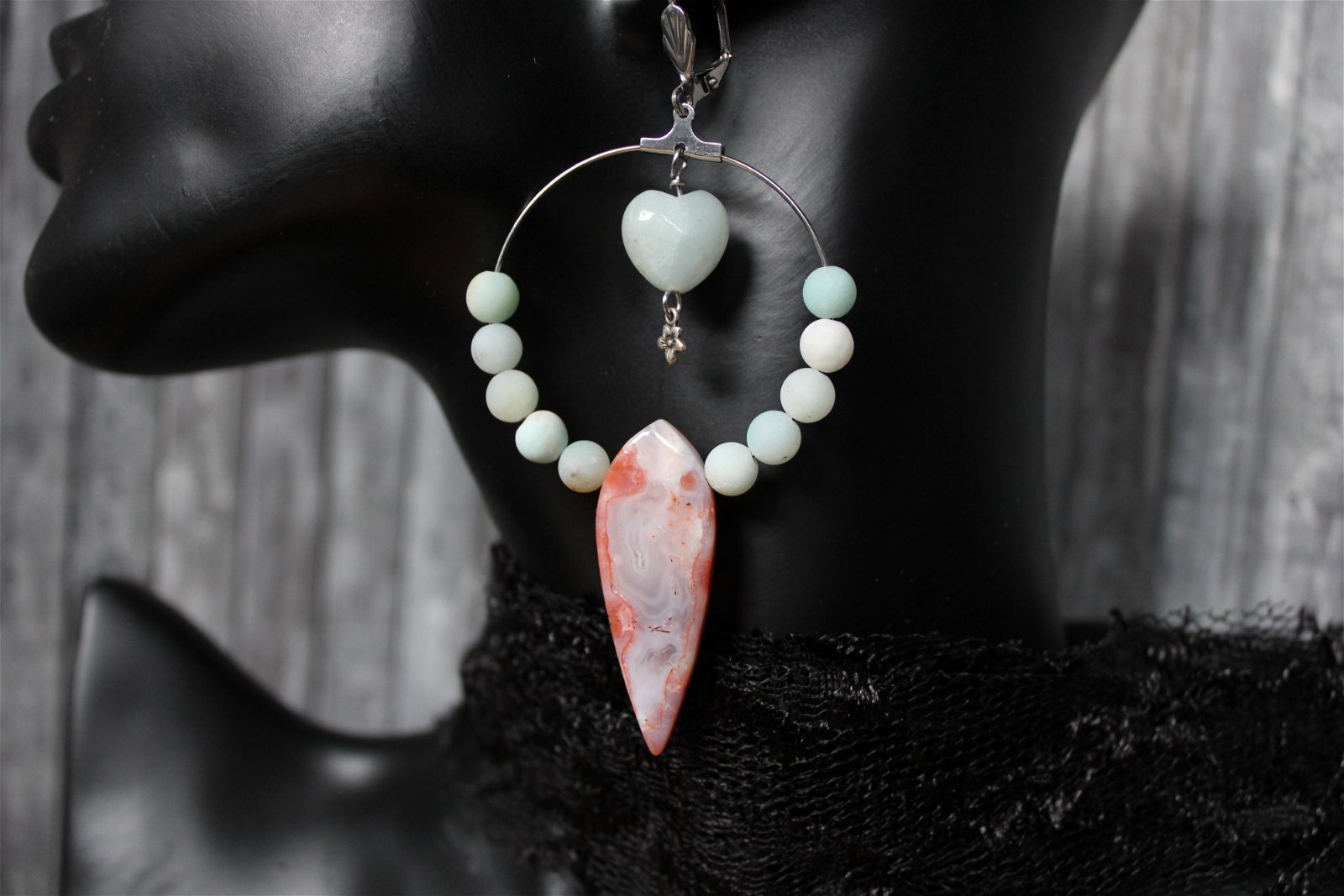 Boucles d'oreilles "calcédoine mystique" et amazonites - Aurore Lune 